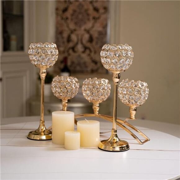 Set of 3 Gold Candle Holders Halloween Table Centerpieces,Tealight Candlestick - Picture 6 of 7